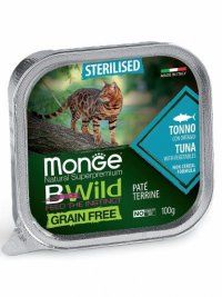 Консерва Monge беззерновой для стерилизованных кошек, тунец с овощами, Cat BWild, 100 г