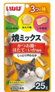 Лакомство INABA для кошек, с кацуобуси,морским гребешком, кальмарами, ЯКИМИКСУ, 25 г