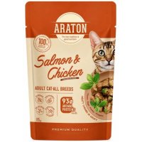 Пауч ARATON Adult для кошек всех пород, кусочки в соусе с лососем и курицей, 85 г