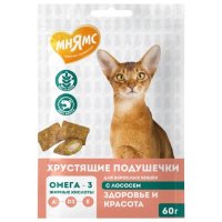 Лакомство Мнямс хрустящие подушечки для кошек с лососем Здоровье и красота, 60 г