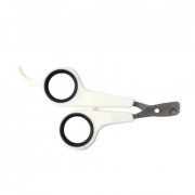 Ножницы-когтерезы Пижон для животных с упором для пальца, белые с черным, отверстие 6 мм