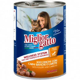 Консервы Miglior gatto для кошек с белым мясом и морковью, 405 г