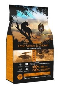 Корм сухой AMBROSIA GRAIN FREE для стерилизованных кошек, лосось, курица, 1,5 кг