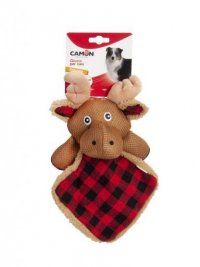 Игрушка CAMON Голова оленя с квадратной тканью в клетку с пищалкой, 28 см