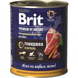 Консервы Brit, для взрослых собак всех пород, с говядиной и печенью, Premium by Nature, 850 гр