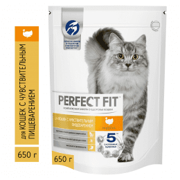 Корм PERFECT FIT™ для взрослых кошек с чувствительным пищеварением, с индейкой, 650 г
