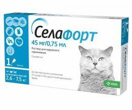 Селафорт, капли противопаразитные, для кошек от 2,6 кг до 7,5 кг, 0,75мл