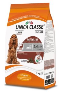 Корм Unica Classe Adult Medium для взрослых собак средних пород с чувствительным пищеварением, ягненок, 3 кг