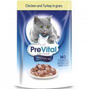 PreVital Premium line (Курица, индейка в соусе). Консервированный корм для взрослых кошек, комплект 24х100 г
