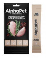 Крем-лакомство AlphaPet для кошек с курицей и клюквой, Superpremium, 48 г