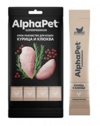 Крем-лакомство AlphaPet для кошек с курицей и клюквой, Superpremium, 48 г