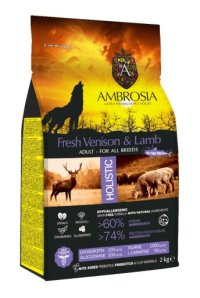 Корм AMBROSIA GRAIN FREE для собак всех пород, оленина, ягненок, 2кг