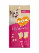 Крем-лакомство Мнямс 1+1=3 для кошек с тунцом Кацуо, 4 шт по 15 г
