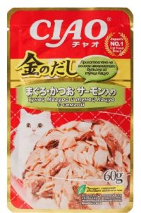 Пауч INABA для кошек, тунец Магуро,тунец Кацуо с сёмгой, ЧАО КИННОДАШИ, 60 г