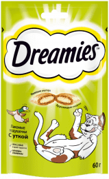Лакомство Dreamies для взрослых кошек с уткой, 60 г