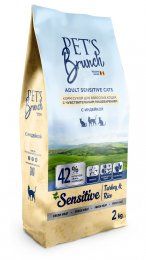 Корм Pet's Brunch, для чувствительного пищеварения взрослых кошек, с индейкой, Sensitive, 2 кг