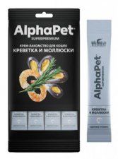Крем-лакомство AlphaPet для кошек с креветками и моллюсками, Superpremium, 48 г