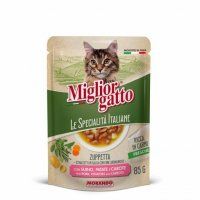 Суп Miglior gatto Le Specialità Italiane для кошек полоски в соусе со свининой, картофелем, морковью, 85 г