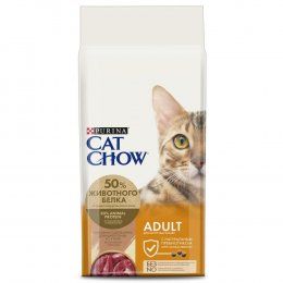 Корм Cat Chow для взрослых кошек с уткой, 15 кг