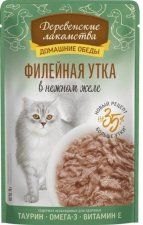 Пауч Деревенские лакомства для кошек, филейная утка в нежном желе, 70 г