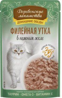 Пауч Деревенские лакомства для кошек, филейная утка в нежном желе, 70 г