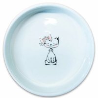 Миска Mr.Kranch керамическая для кошек Кошка с бантиком, голубая, 370 мл
