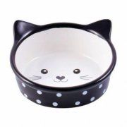 Миска Mr.Kranch Мордочка кошки, керамическая для кошек, черная в горошек, 250 мл