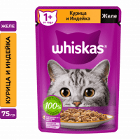 Пауч Whiskas для взрослых кошек, желе с курицей и индейкой, 75 г