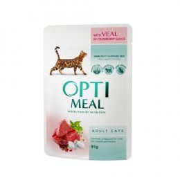Пауч Optimeal для кошек телятина в клюквенном соусе. Влажный корм для взрослых кошек, 85 г