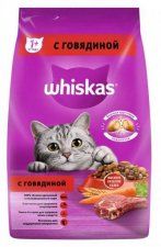 Корм Whiskas для взрослых кошек, Вкусные подушечки с нежным паштетом. Аппетитный обед с говядиной, 1,3 кг