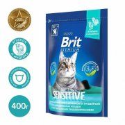 Корм Brit Premium Cat Sensitive для взрослых кошек с чувствительным пищеварением, Ягненок и индейка, 400 г