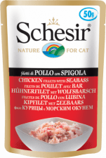 Пауч Schesir для кошек с цыпленком и морским окунем, 50 г