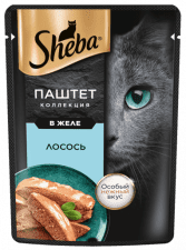 Пауч Sheba для взрослых кошек, с лососем, Нежный паштет в желе, 75 г