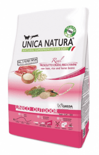 Корм Unica Natura Outdoor для кошек любого возраста, гуляющих на улице, ветчина, рис и конские бобы, 1,5 кг