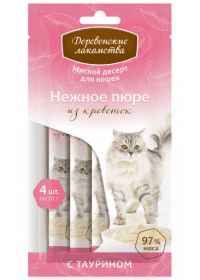Деревенские лакомства для кошек, нежное пюре из креветки, 4х10 г