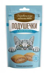 Деревенские лакомства для кошек, подушечки с пюре из лосося, 30 г