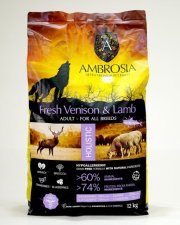 Корм AMBROSIA GRAIN FREE для собак всех пород, оленина, ягненок, 12 кг