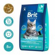 Корм Brit Premium Cat Sensitive для взрослых кошек с чувствительным пищеварением, Ягненок и индейка, 8 кг