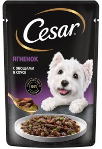 Пауч CESAR для взрослых собак всех пород, Ягнёнок с овощами в соусе, 85г