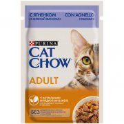 Пауч Cat Chow для взрослых кошек с ягненком и зеленой фасолью в желе, 85 г