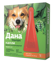 Капли на холку Дана ультра от блох и клещей, для собак от 10 до 20 кг, 1 пипетка, 1,6 мл