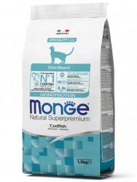 Корм Monge для стерилизованных кошек, из трески, Speciality Line Monoprotein Sterilised, 1,5 кг