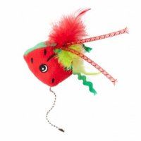 Игрушка Арбузик плюшевая с кошачьей мятой и перышками для кошек, красная, 16 см