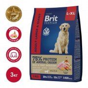 Корм Brit Premium Dog Adult Large and Giant для взрослых собак крупных и гигантских пород, Курица, 3 кг