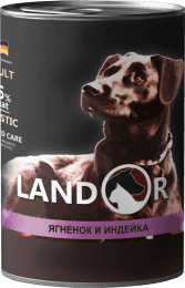 Консерва Landor, для взрослых собак, с ягнёнком и индейкой, 400 г