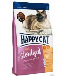 Корм Happy Cat для взрослых кошек после стерилизации/кастрации с атлантическим лососем, Sterilised Atlantik-Lachs 37/10,5, 300 г