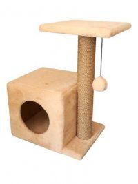 Когтеточка Cat House, Домик с боковой полкой для кошек, джут, бежевый, 31х40х58 см