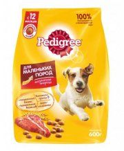 Корм Pedigree для взрослых собак маленьких пород меньше 15 кг с говядиной, 600г