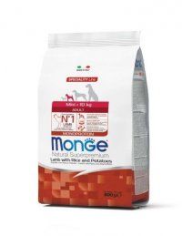 Корм Monge для взрослых собак мелких пород, ягненок с рисом, Speciality Line Monoprotein, 800 г