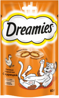 Лакомство Dreamies для взрослых кошек с курицей, 60 г